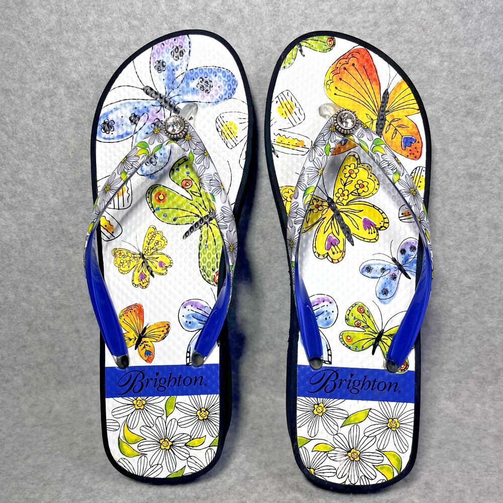 Brighton Breeze Sandals Womens Size 7 Butterfly Floral Platform Flip Flops Wedge